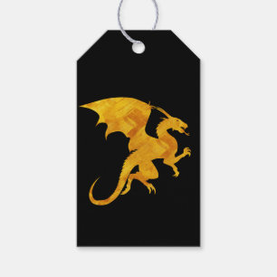 Etiqueta Para Presente Dragão Voador Mítico Dourado e Preto Marcante