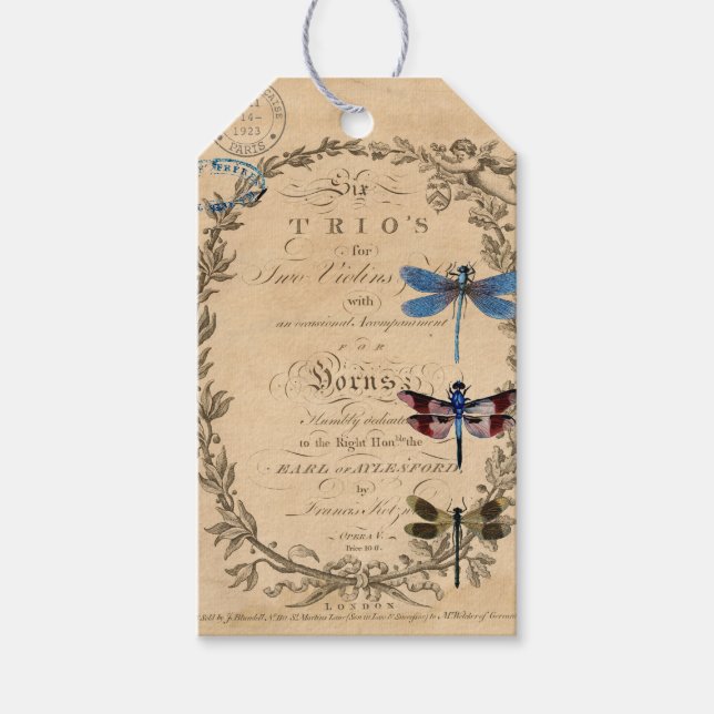 Etiqueta Para Presente Dragonfly Ephemera Art Diário (Frente)