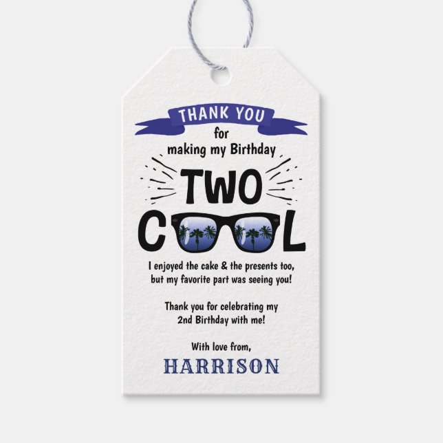 Etiqueta Para Presente Duas Festas Legal Do segundo aniversário, Obrigado (Frente)