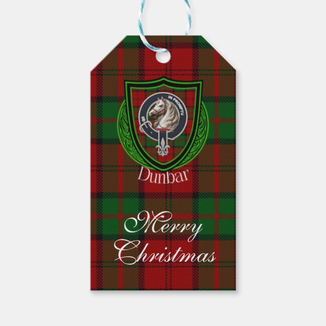 Etiqueta Para Presente Dunbar Scottish Clan Tartan & Crest (Frente)