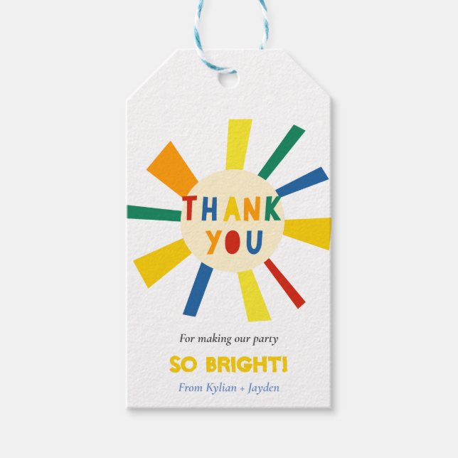 Etiqueta Para Presente Duplo Aniversário Dos Gêmeos Sunshine - Obrigado T (Frente)