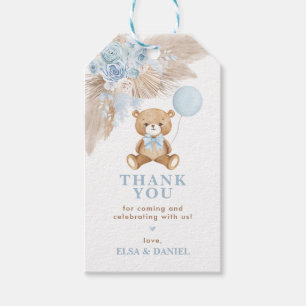 Etiqueta Para Presente Dusty Blue Boho Floral Pampas Teddy Bear