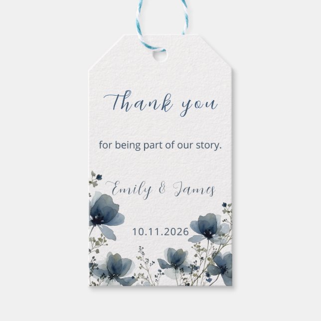 Etiqueta Para Presente Dusty Blue Botanical Wedding (Frente)