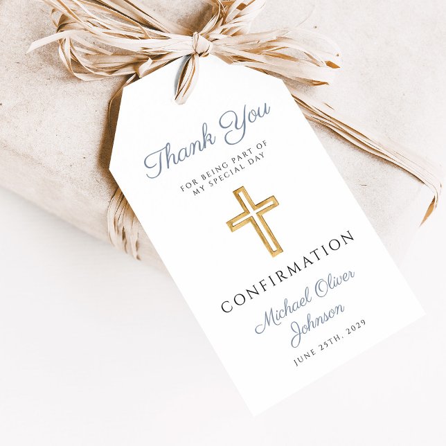 Etiqueta Para Presente Dusty Blue Religious Cross Boy Confirmation (Dusty Blue Religious Cross Boy Confirmation Gift Tags)