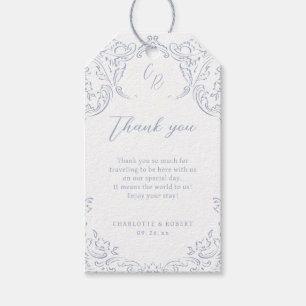 Etiqueta Para Presente Dusty Blue Vintage Flourish Monograma Favor Casado