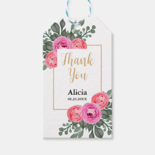 Etiqueta Para Presente Dusty Rosa Flora Greenerescente Dourado Obrigado