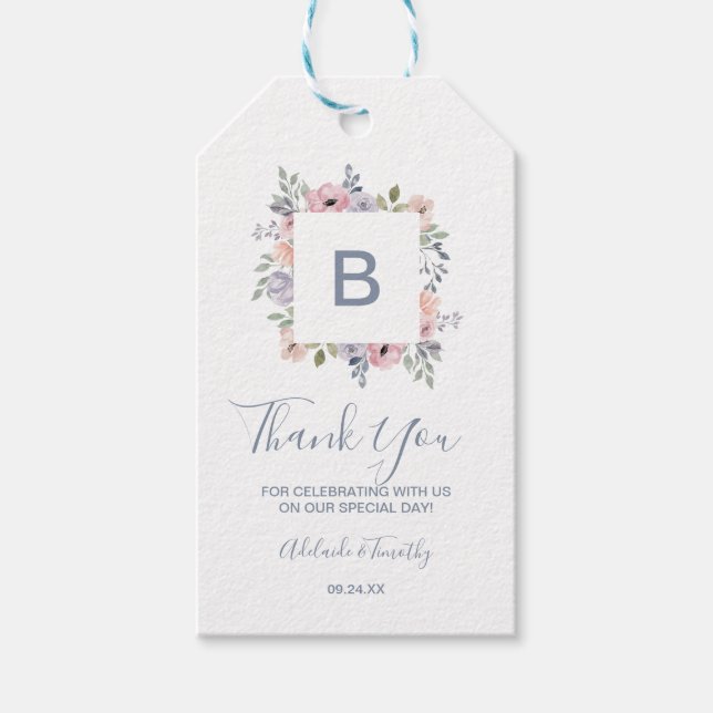 Etiqueta Para Presente Dusty Rosa Florals Monograma Obrigado (Frente)