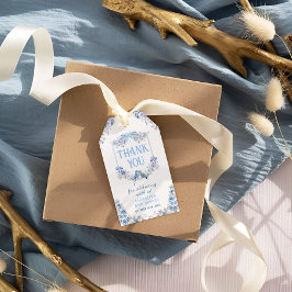 Etiqueta Para Presente É um Garoto Blue Floral Crest Obrigado