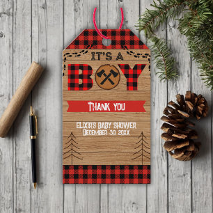 Etiqueta Para Presente É um garoto, Xadrez Rustic Wood