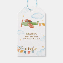 Etiqueta Para Presente É um menino Urso Avião Céu Chá de Bebê
