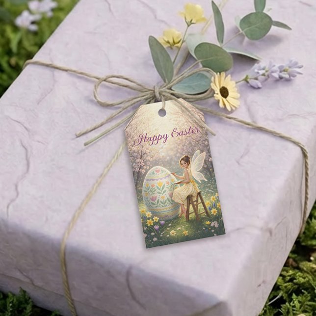 Etiqueta Para Presente Easter Fairy Painting Egg Spring (Criador carregado)