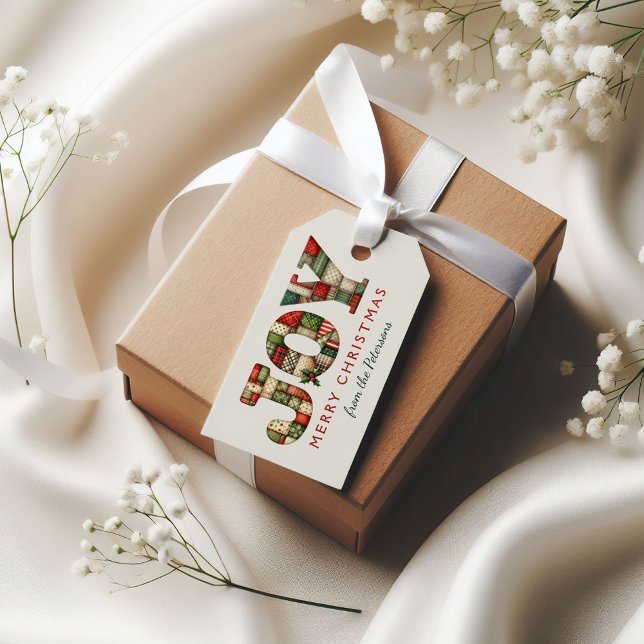 Etiqueta Para Presente Editable Alegria Natal | Patchwork  (Criador carregado)