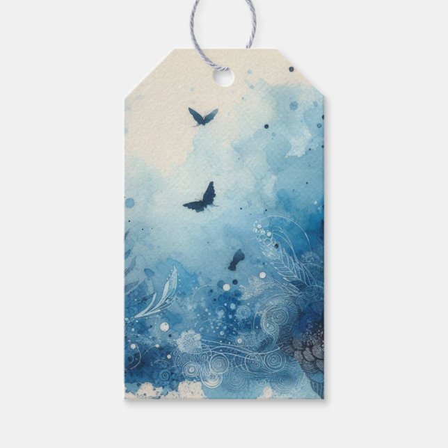 Etiqueta Para Presente Efêmeras Aquarela Azul (Frente)