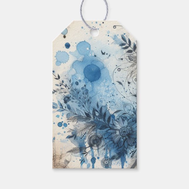 Etiqueta Para Presente Efêmeras Aquarela Azul (Frente)