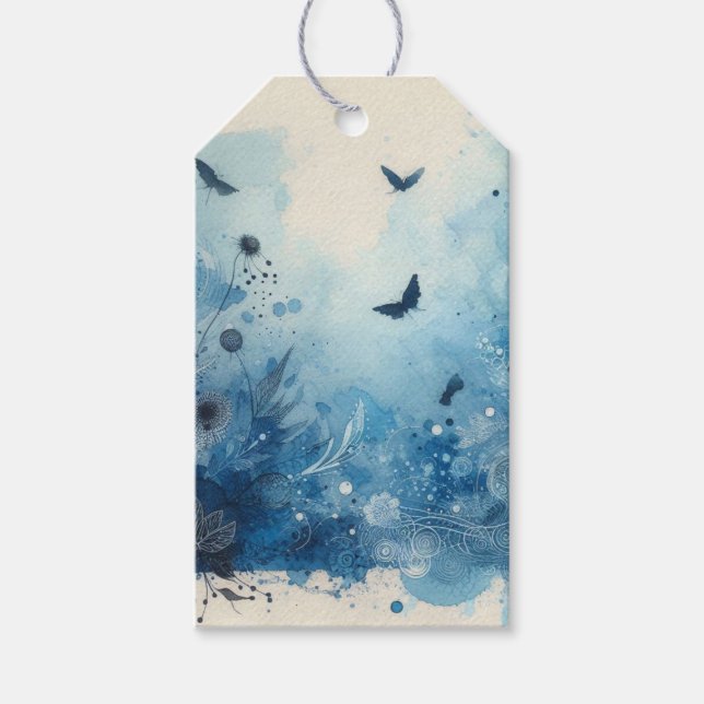 Etiqueta Para Presente Efêmeras Aquarela Azul (Frente)