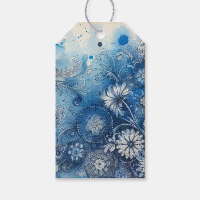 Etiqueta Para Presente Efêmeras Aquarela Azul (Frente)