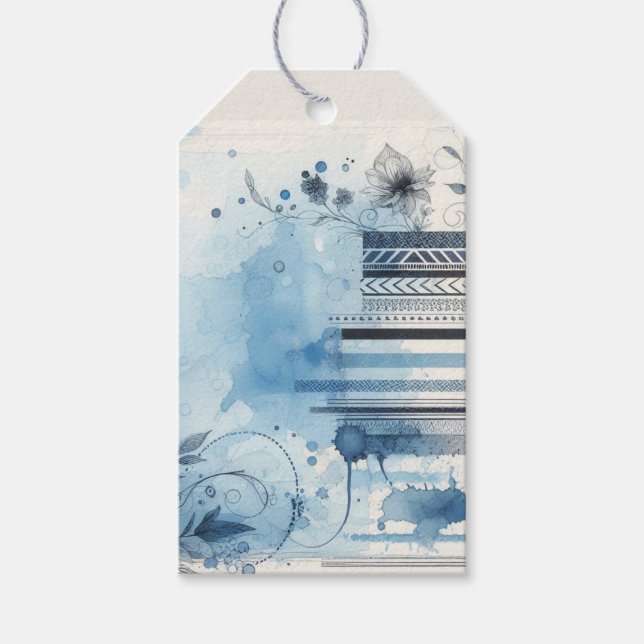 Etiqueta Para Presente Efêmeras Aquarela Azul (Frente)