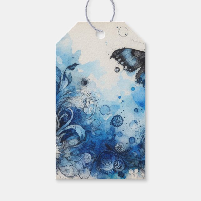 Etiqueta Para Presente Efêmeras Aquarela Azul (Frente)