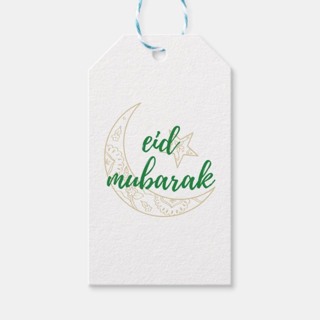Etiqueta Para Presente Eid Mubarak - Etiqueta do presente - Verde e Doura (Frente)