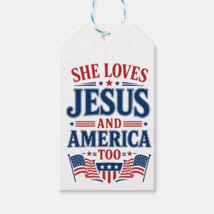 Etiqueta Para Presente Ela Ama Jesus e a América Também