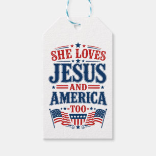 Etiqueta Para Presente Ela Ama Jesus e a América Também
