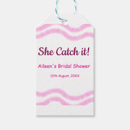 Etiqueta Para Presente Ela pega linhas espiral cor-de-rosa aquarela noiva