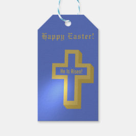 Etiqueta Para Presente Ele é Risen Dourado Lit Christian Cross Blue Gift