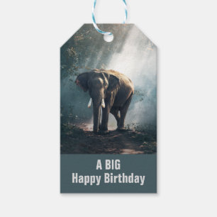 Etiqueta Para Presente Elefante Asiático no Aniversário de Floresta Sol