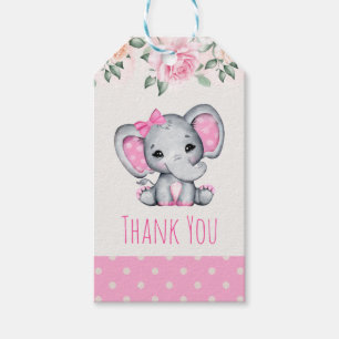 Etiqueta Para Presente Elefante-bebê cor-de-rosa e borda Rosa Obrigado