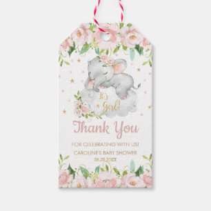 Etiqueta Para Presente Elefante Bebê Floral Rosa Blush Agradeço