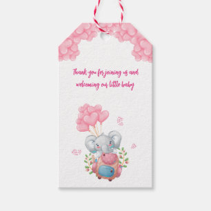 Etiqueta Para Presente Elefante Bonito E Balão Rosa Obrigado Tag