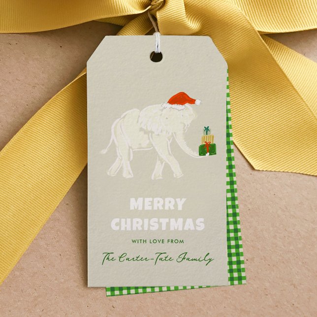 Etiqueta Para Presente Elefante Branco Festivo - Etiqueta de presente de  (Festive White Elephant Merry Christmas Gift Tag)
