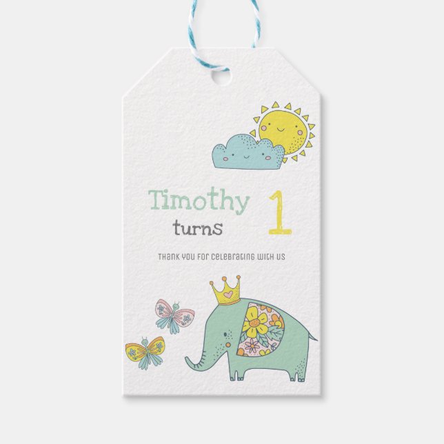 Etiqueta Para Presente Elefante e borboletas Cute Personalizáveis (Frente)