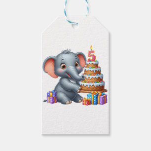 Etiqueta Para Presente Elefante Fofo Aniversário de 5 anos
