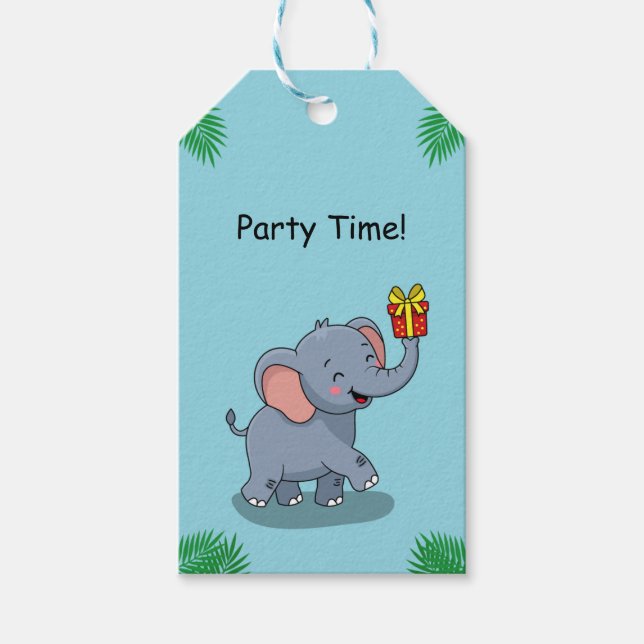 Etiqueta Para Presente Elefante Fofo Carregando Presente (Frente)
