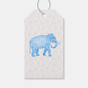 Etiqueta Para Presente Elefante indiano azul do teste padrão