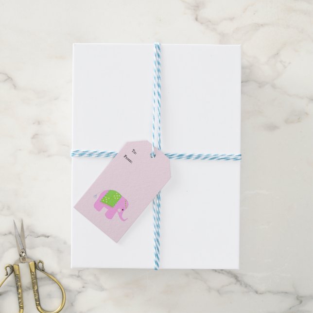 Etiqueta Para Presente Elefante Indiano Rosa (Com cordão)