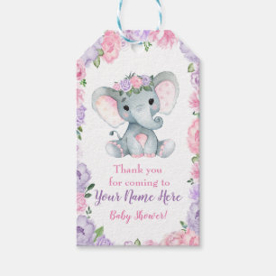 Etiqueta Para Presente Elefante Púrpura Rosa Obrigado Marcar Flores Russ