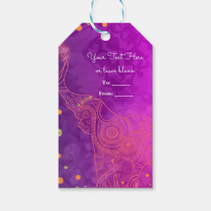 Etiqueta Para Presente Elefante Roxo Rosa Laranja & Dourado Favor Persona
