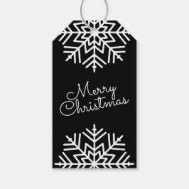 Etiqueta Para Presente Elegância Preto e Branco Feliz Natal c/ Flocos de