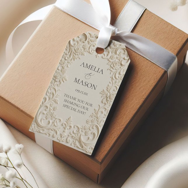 Etiqueta Para Presente Elegant Baroque Embossed Style Wedding (Elegant Baroque Embossed Style Wedding Gift Tags)
