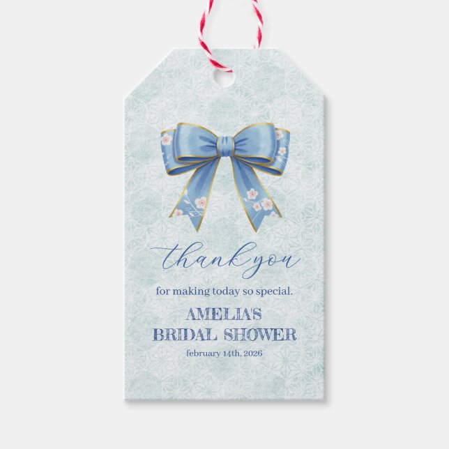 Etiqueta Para Presente Elegant Blue Bow Engagement Party Invitation (Frente)