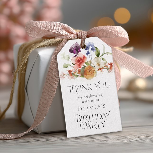 Etiqueta Para Presente Elegant Fantasy Floral Birthday Thank You (Criador carregado)