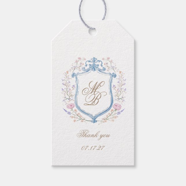 Etiqueta Para Presente Elegant Floral Crest Wedding (Frente)