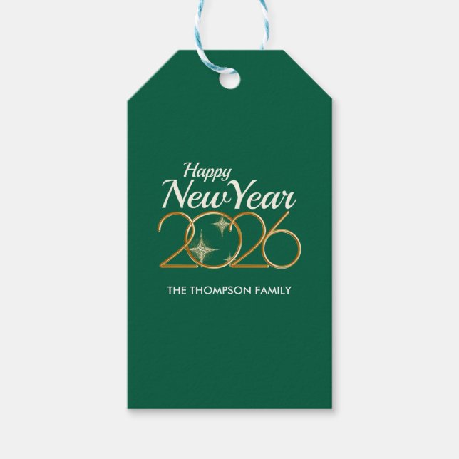 Etiqueta Para Presente Elegant Green & Gold “New Year 2026” Personalized  (Frente)