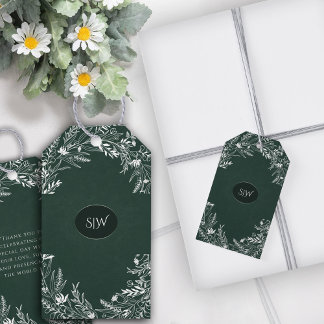 Etiqueta Para Presente Elegant Green Leaves Minimalist Monogram