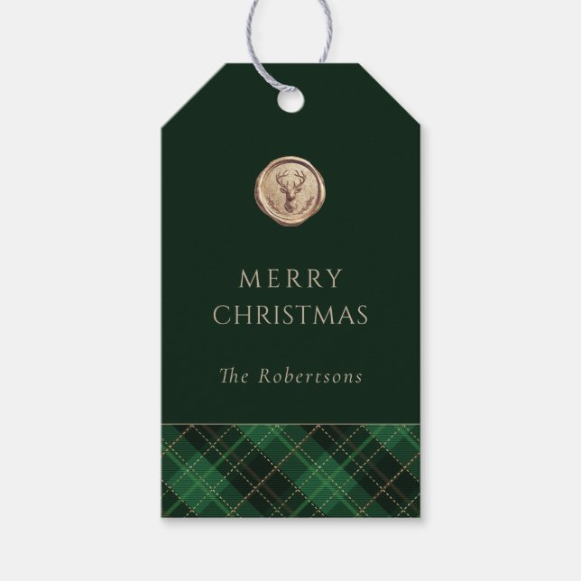 Etiqueta Para Presente Elegant  Green Plaid Merry Christmas Personalized  (Frente)