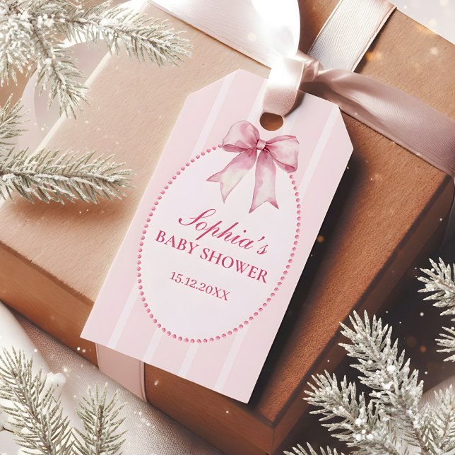 Etiqueta Para Presente Elegant Pink Bow Baby Shower (Criador carregado)