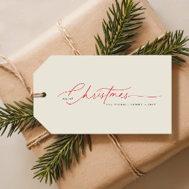 Etiqueta Para Presente Elegant Red Calligraphy Christmas Family Name