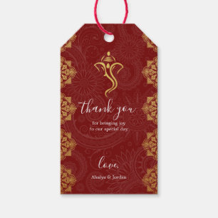 Etiqueta Para Presente Elegant Red & Gold Ganesha & Mehndi Hindu Wedding
